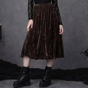 Y2K Crushed Velvet Witchy Fairy Grunge Whymsigoth Brown Pull-On Full Midi Skirt